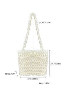 Borsa tote fatta a mano con perle sintetiche avorio e trama a rete elegante per donna