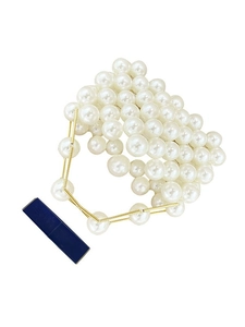 Handmade woven pearl handbag with white beads and elegant gold wire structure