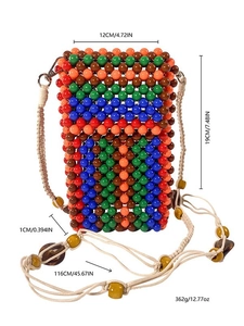 Ethnic handmade multicolored beaded phone crossbody bag with woven strap and charms