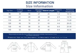 Detailed size chart for children knit sweaters 90-140cm including length and chest data