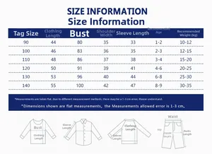 Detailed kids winter cotton coat size guide including length bust and sleeve measurements