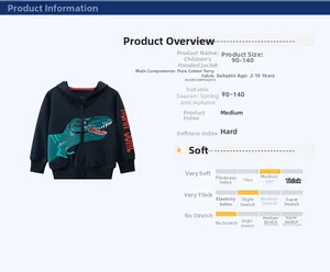Detail of kids navy hoodie featuring a green dinosaur print and soft cotton fabric