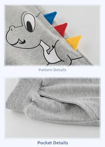 Détails du jogging gris en coton pour garçon avec motif dinosaure et nageoires en 3D