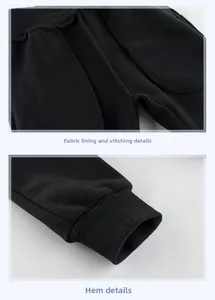 Detail of warm fleece lining and elastic ribbed cuffs on black kids joggers