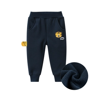 Pantalon De Sport Doublé Polaire Pour Garçon Pantalon En Mélange De Coton Chaud Broderie Tigre Taille Élastique Bords Côtes