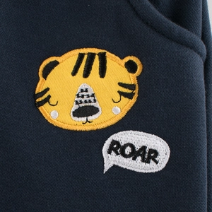Pantalon de sport enfant bleu marine avec broderie tigre jaune et patch ROAR mignon