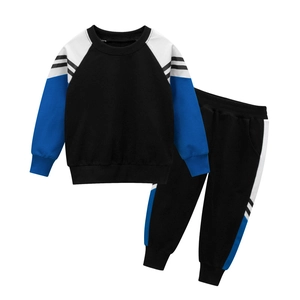 Kids long sleeve sweatshirt and joggers set with blue and black color-block panels