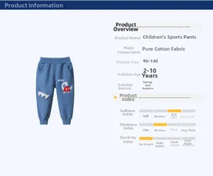 Tableau des tailles pour jogging enfant en coton bleu denim avec motif de dinosaure