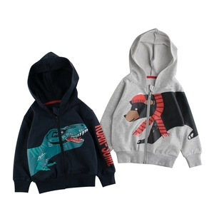 Toddler Boys Kids Cotton Zip Up Hooded Jacket Cartoon Dinosaur Bear Print Long Sleeve Casual Sweatshirt
