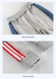 Detailansicht graue Kinder-Jogginghose mit Innenfutter und gerippten Saumdetails