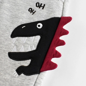 Kids grey jogger pants with a 3D dinosaur embroidery and decorative OH OH text