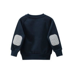 Kids long sleeve navy sweatshirt with grey quilted elbow patches and ribbed cuffs