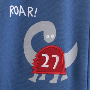 Pantalon de sport enfant bleu marine avec motif dinosaure et broderie numéro 27