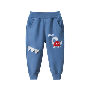 Pantalon de jogging bleu pour enfants avec motif dinosaure et détails de patchs créatifs