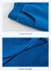 Detailed macro view showing the pocket design and inner lining of blue cotton shorts