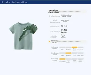 Détail du t-shirt coton enfant avec crocodile cartoon et nageoires 3D sur la manche