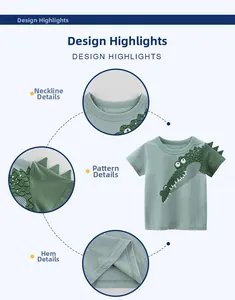 Vue détaillée d'un t-shirt en coton avec imprimé crocodile vert et ailerons 3D au dos
