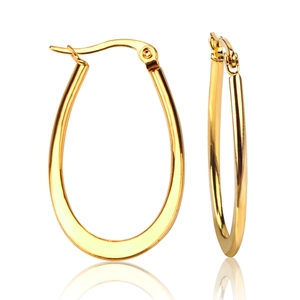 Polished gold stainless steel oval hoop earrings with classic mirror finish