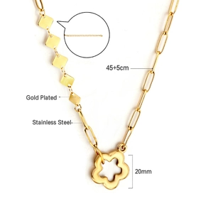 Detailed size specifications for a gold plated stainless steel flower pendant necklace