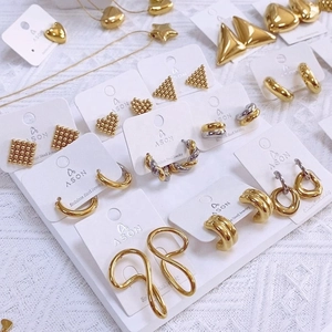 Modern Minimalist Stainless Steel Geometric Earrings For Women Gold Silver Plated Chunky Hoop Stud Earrings Heart Triangle Wave Jewelry