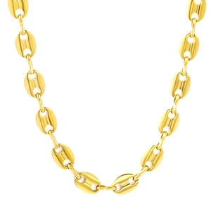 Collier maille grain de café en acier inoxydable plaqué or 18K sur fond blanc