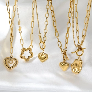 18K gold plated stainless steel heart pendant necklaces with toggle clasp for women