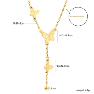 Golden butterfly Y-necklace with dimensions 42+5cm and detailed pendant specifications