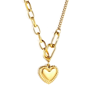 18K gold plated heart pendant necklace with OT toggle clasp and asymmetric link chains