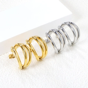 Lot de boucles d'oreilles créoles C à trois couches en acier doré et argent