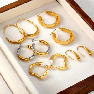 Boucles D'oreilles Créoles Géométriques Pour Femmes Acier Inoxydable Plaqué Or Goutte Épaisse Forme C Bijoux