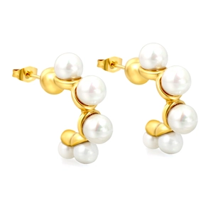 Boucles d'oreilles en C plaquées or 18 carats avec cinq perles dégradées au design minimaliste