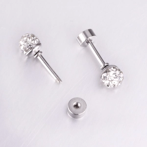 Boucles d'oreilles en acier inoxydable argenté avec cristaux et fermoir à vis sécurisé