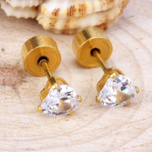 Heart Cubic Zirconia Stud Earrings Stainless Steel Earring Post Prong Setting Chic Minimalist Jewelry For Women Antiallergic