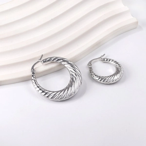 Boucles D'oreilles Créoles Torsadées En Acier Inoxydable Plqué Or Géométriques Mode Pour Femmes