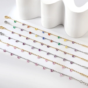 Minimalist Stainless Steel Bracelet For Women 18K Gold Plated Zirconia Teardrop Geometric Adjustable Fine Chain Jewelry Gift