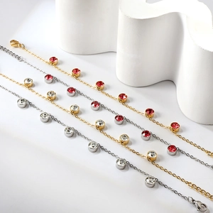 Minimalist round geometric titanium steel bracelets in gold and silver with zircon stones