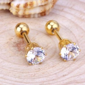 Boucles d'oreilles minimalistes en zircone ronde plaqué or avec fermoir à vis sécurisé