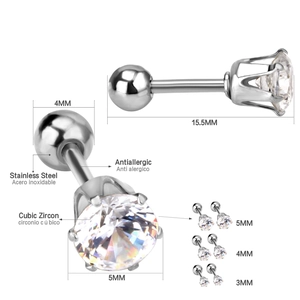 Vue détaillée des boucles d'oreilles en zircone cubique et acier inoxydable pur