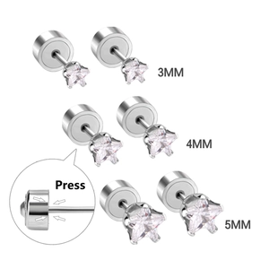 Détails des boucles d'oreilles étoile en zircon 3-5mm avec fermoir plat à pression