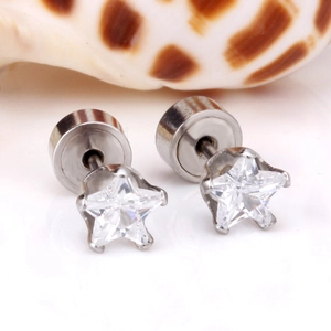 Boucles d'oreilles étoiles minimalistes en acier inoxydable avec zircons sur coquillage