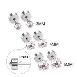 Détail de boucles d'oreilles en zircone 3mm 4mm 5mm avec fermoir à pression