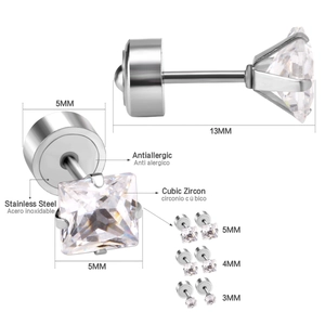 Détail de boucles d'oreilles zircon de 5mm avec fermoir à vis en acier inoxydable