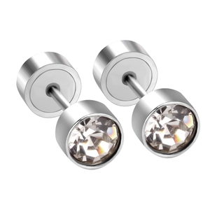 Paire de boucles d'oreilles minimalistes en acier inoxydable argenté avec zircon rond