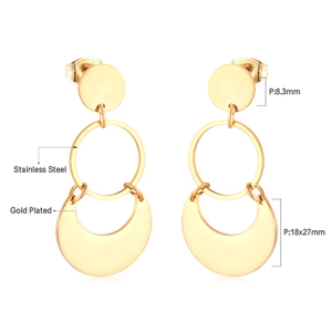 Détails des dimensions des boucles d'oreilles géométriques en acier doré poli