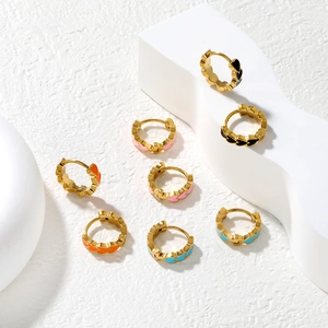 Colorful enamel heart hoop earrings in gold stainless steel finish for women