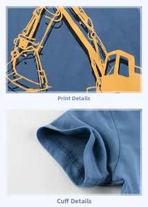 Detail view of cotton t-shirt featuring excavator print and double-stitched cuffs