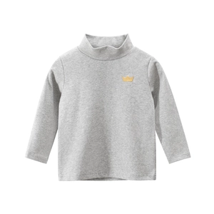 Kids Cotton High Neck Long Sleeve T-Shirt With Crown Embroidery Boys Girls Casual Soft Base Layer Autumn Winter Top