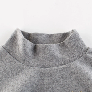Grey high neck long sleeve t-shirt for boys in soft knitted cotton fabric with detailed collar