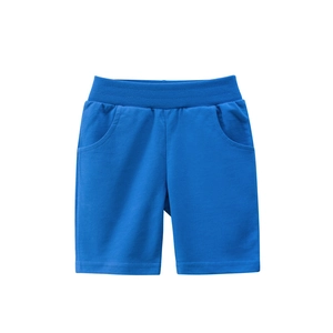 Royal blue cotton summer shorts for boys featuring elastic waistband and side pockets