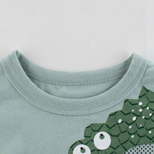 T-shirt enfant vert clair avec imprimé dinosaure mignon et col rond en maille côtelée